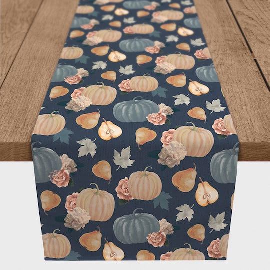 72&#x22; Sweet Harvest Pattern Blue Poly Twill Table Runner